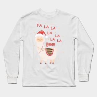 Fa La La La Llama Christmas Lights Snowflakes Long Sleeve T-Shirt